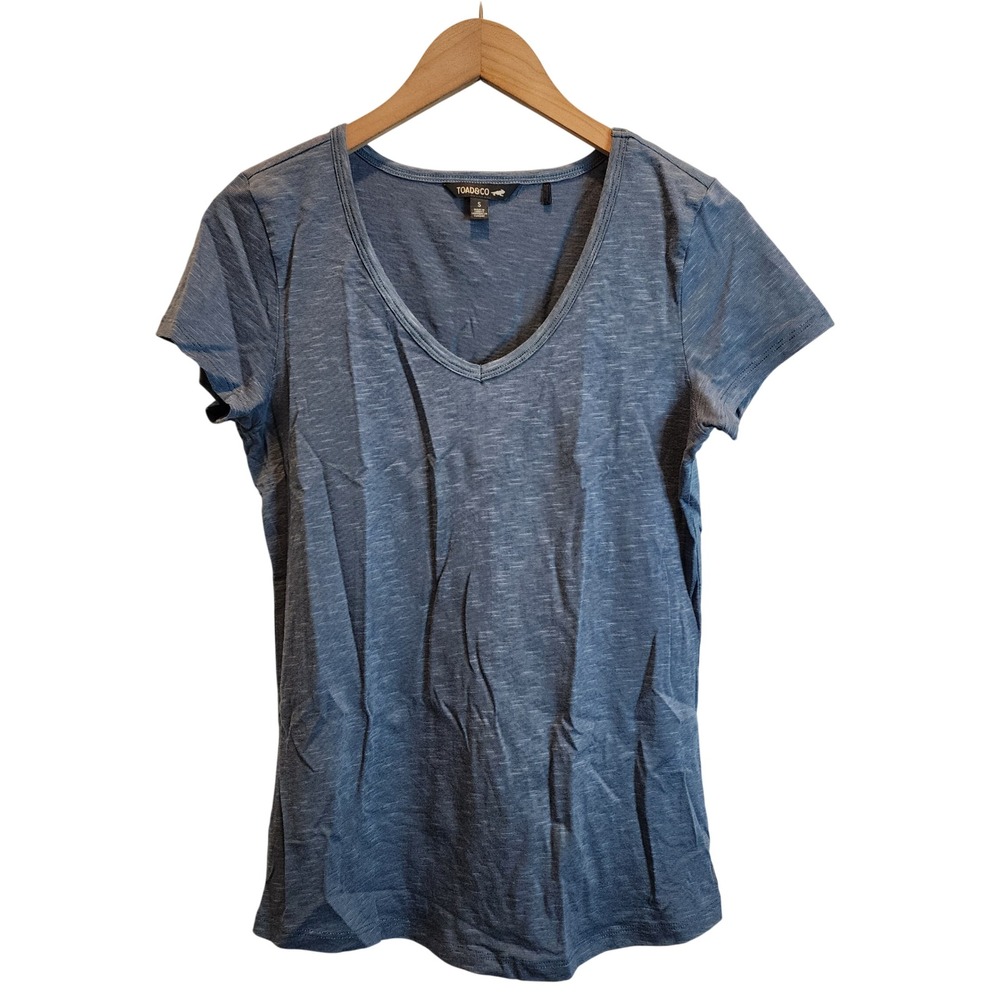 Toad&Co T-Shirt Womens Small Blue V-Neck Short Sleeve Organic Cotton Lyocell